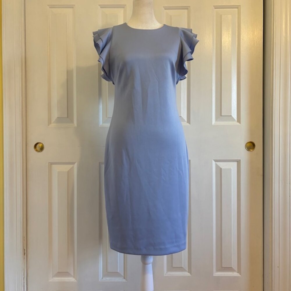 NWT Tommy Hilfiger Periwinkle Scuba Sheath Dress w/Layered Flutter Sleeves Sz 4